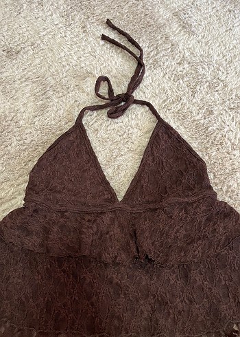 l Beden Kahverengi Bohem Dantel Bralet