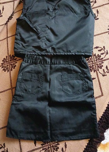 Kız Çocuk Siyah Fermuarlı Kolsuz Yelek ve Etek Takımı - Görsel 3