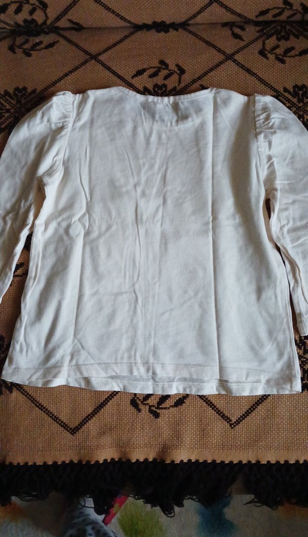 Kız Çocuk Uzun Kollu Baskılı Beyaz Tişört - Görsel 2