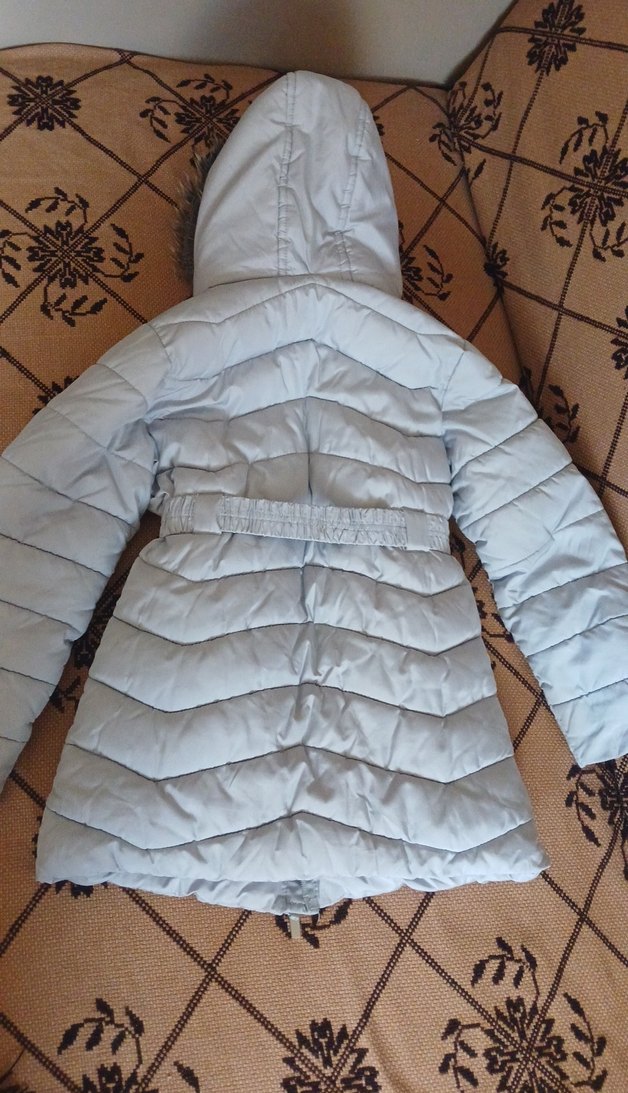 Kürklü Kapüşonlu Kız Çocuk Gri Mont - Görsel 5