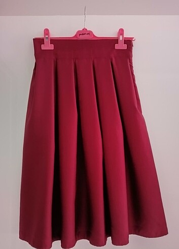 Bordo midi boy fileli etek