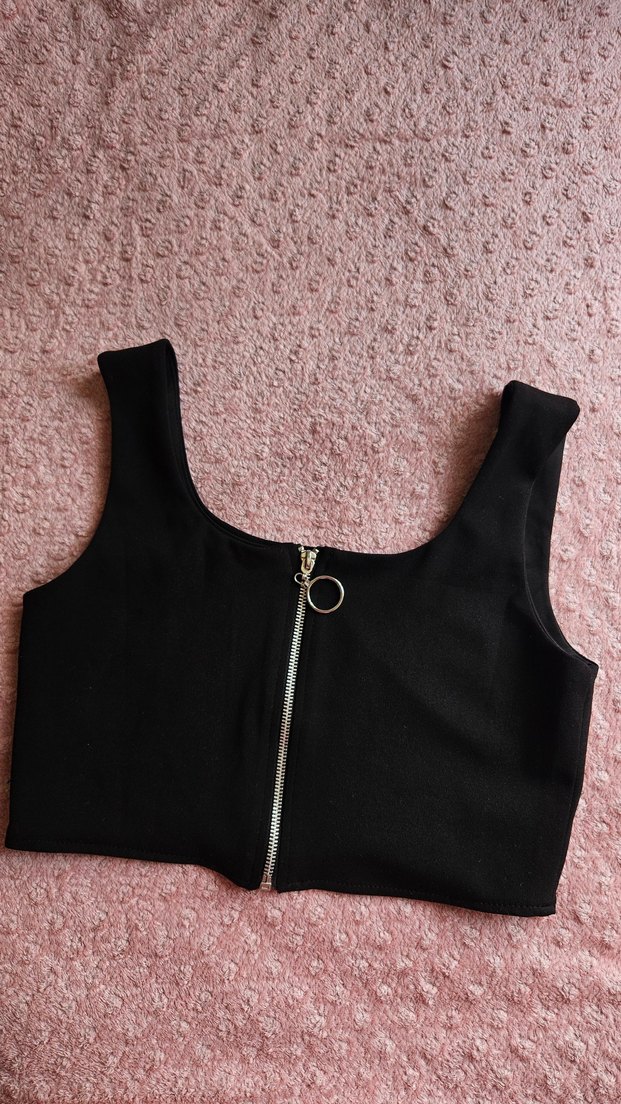 Siyah Kolsuz Kısa Crop Top - Görsel 2