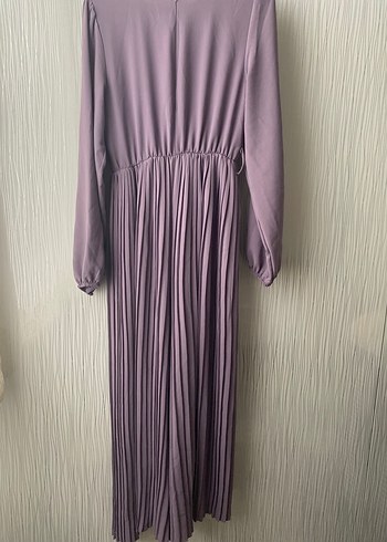 Kadın lila Pileli Uzun Kollu elbise görünümlü tulum - Görsel 3