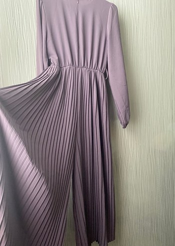 Kadın lila Pileli Uzun Kollu elbise görünümlü tulum - Görsel 4