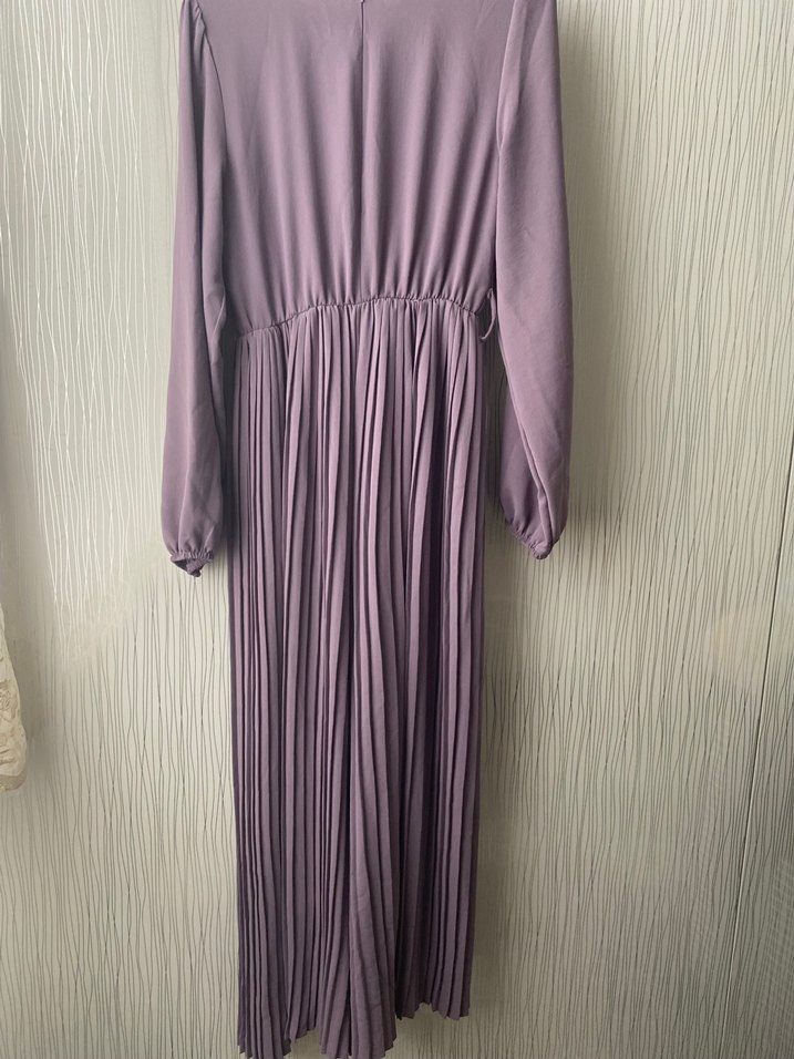 Kadın lila Pileli  Uzun Kollu elbise görünümlü tulum - Görsel 3