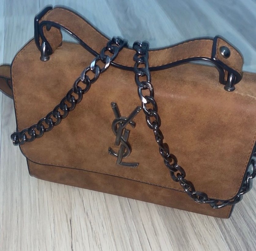 Zincir Detaylı Kahverengi Süet Kadın Çanta - Görsel 5