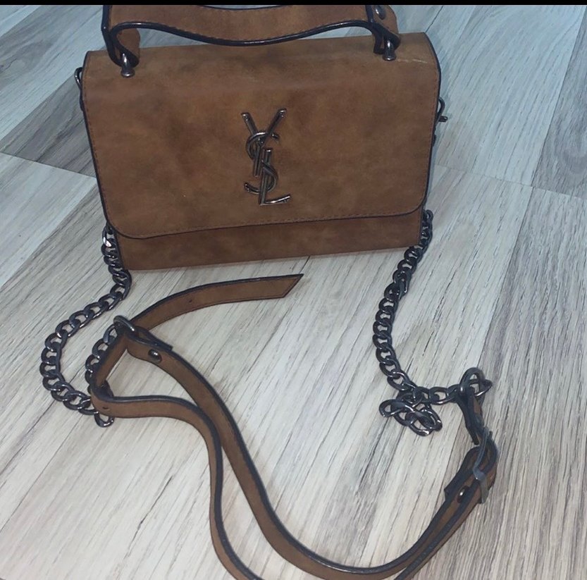 Zincir Detaylı Kahverengi Süet Kadın Çanta - Görsel 3