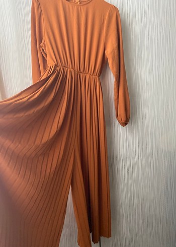 Uzun kiremit rengi elbise görünümlü tulum - Görsel 3