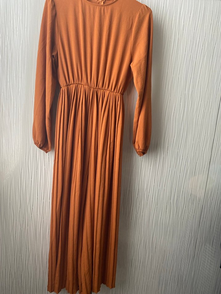 Uzun kiremit rengi elbise görünümlü tulum - Görsel 2