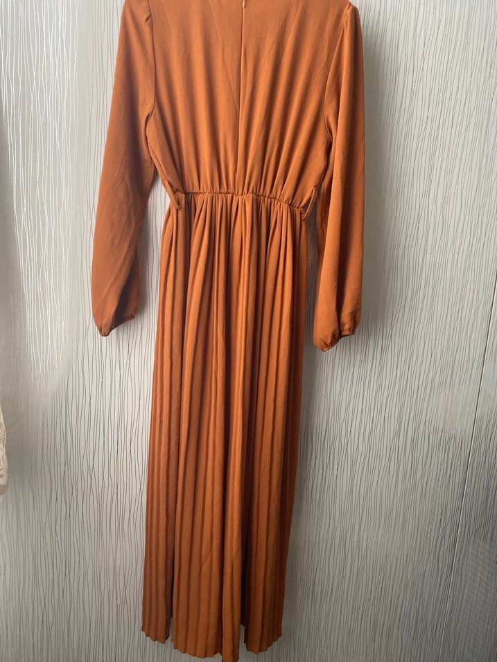 Uzun kiremit rengi elbise görünümlü tulum - Görsel 5