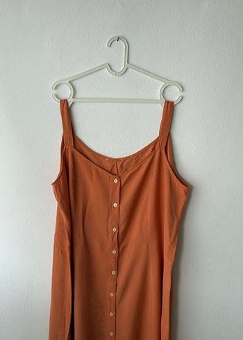 Düğmeli, Askılı Midi Kadın Elbise - Görsel 7