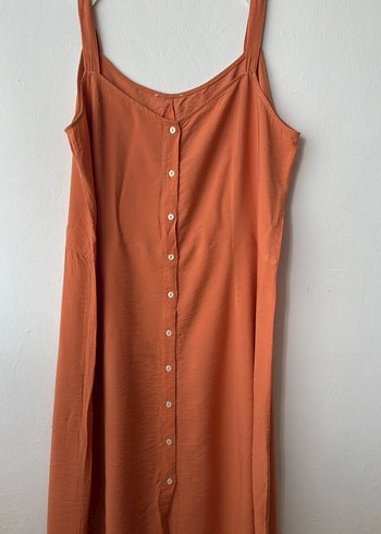 Düğmeli, Askılı Midi Kadın Elbise - Görsel 3