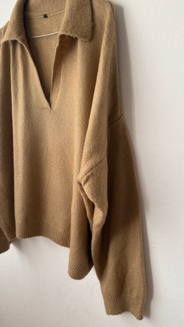 Bej Kadın Uzun Kollu Yün Kazak - Görsel 5