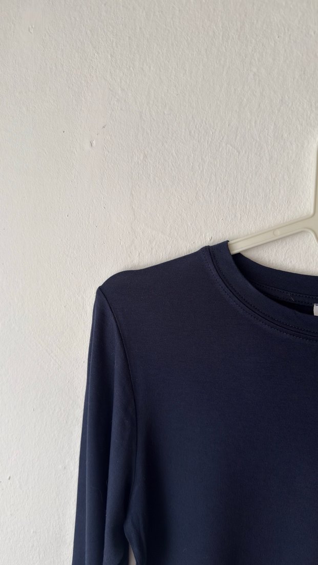 Mavi Uzun Kollu Crop Top - Görsel 3