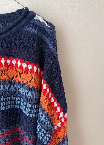 Mavi Çok Renkli Örgü Kadın Kazak - Görsel 4