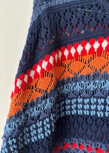 Mavi Çok Renkli Örgü Kadın Kazak - Görsel 3