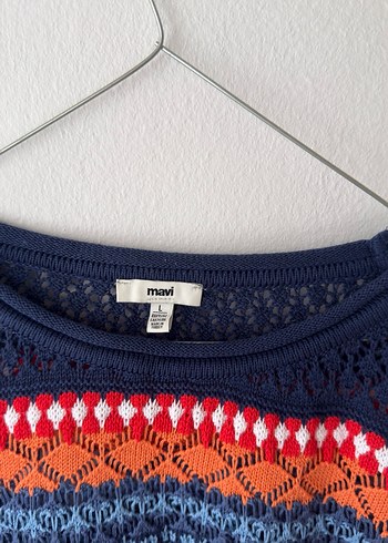 Mavi Çok Renkli Örgü Kadın Kazak - Görsel 2