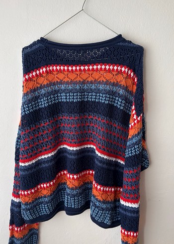 Mavi Çok Renkli Örgü Kadın Kazak - Görsel 8