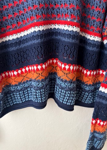 Mavi Çok Renkli Örgü Kadın Kazak - Görsel 7