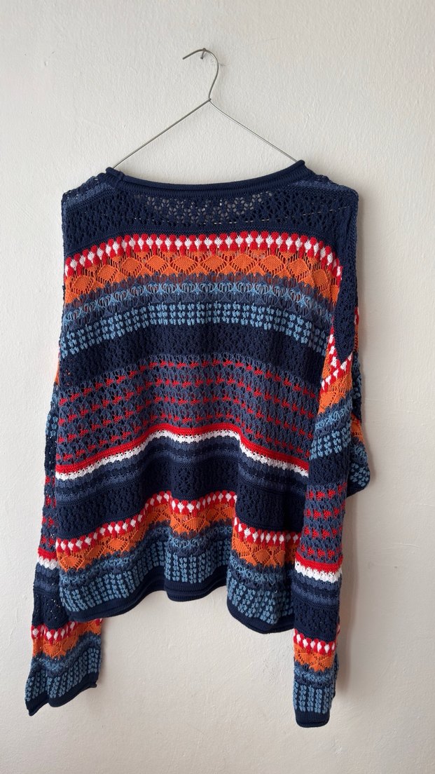 Mavi Çok Renkli Örgü Kadın Kazak - Görsel 5