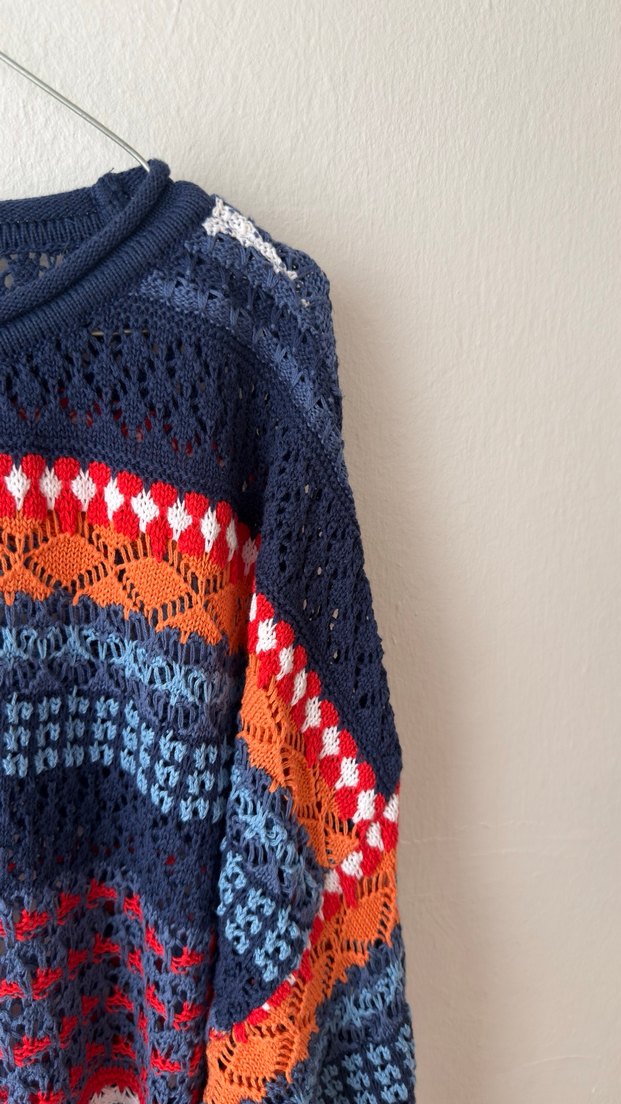 Mavi Çok Renkli Örgü Kadın Kazak - Görsel 4