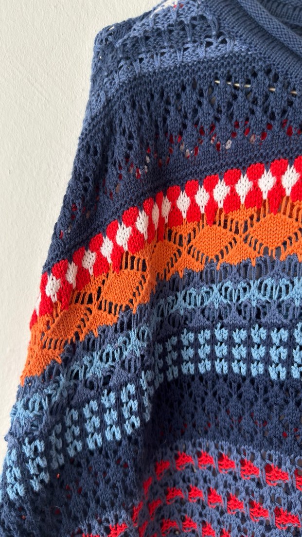 Mavi Çok Renkli Örgü Kadın Kazak - Görsel 3