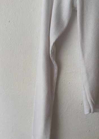 Beyaz Pamuklu Uzun Kollu Crop - Görsel 4