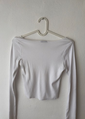 Beyaz Pamuklu Uzun Kollu Crop - Görsel 6