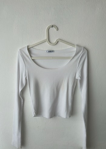 Beyaz Pamuklu Uzun Kollu Crop - Görsel 2