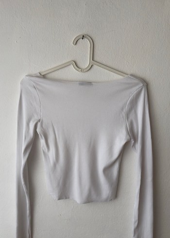 Beyaz Pamuklu Uzun Kollu Crop - Görsel 7