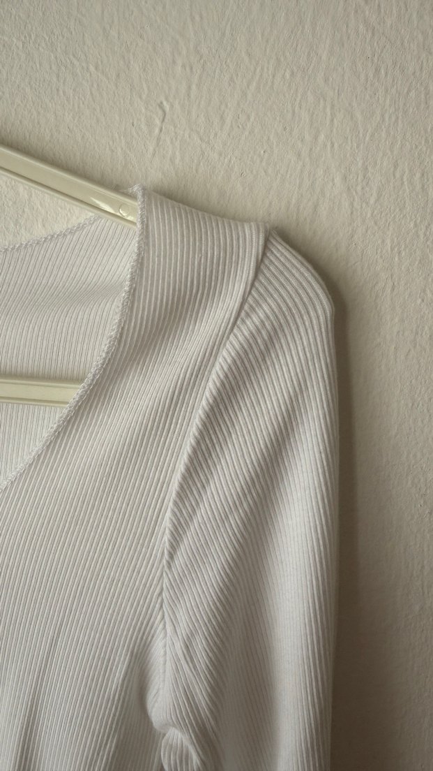 Beyaz Pamuklu Uzun Kollu Crop - Görsel 5