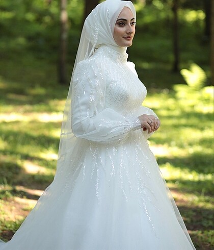 40 Beden beyaz Renk Tesettür Gelinlik