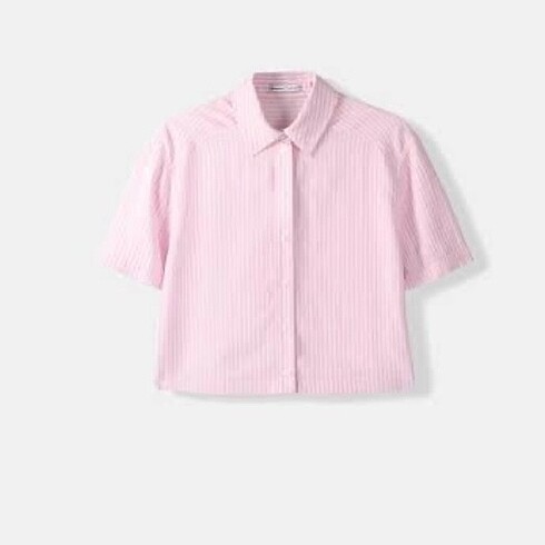 Pembe çizgili kısa kollu BERSHKA gömlek