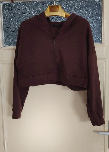 Bordo Fermuarlı Kadın Sweatshirt