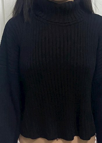 Siyah Boğazlı Örgü Kadın Kazak - Görsel 2