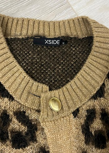 Leopar Desenli Kahverengi Örgü Hırka - Görsel 4