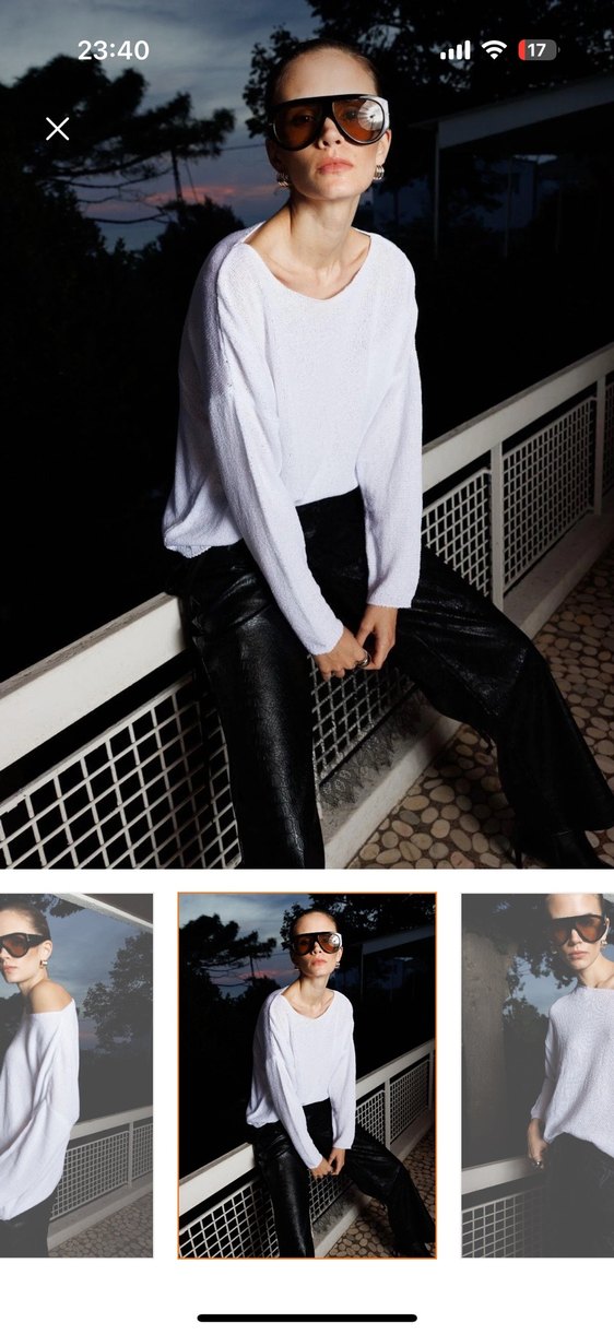 Gri Kadın Salaş Örme Keten Kazak - Görsel 2