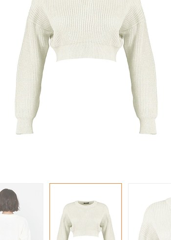 Beyaz Örgü Rahat Kesim Kadın Kazak - Görsel 4