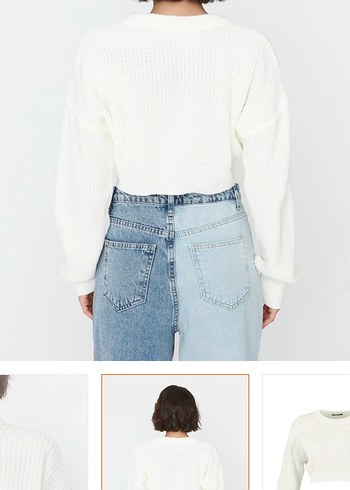 Beyaz Örgü Rahat Kesim Kadın Kazak - Görsel 2