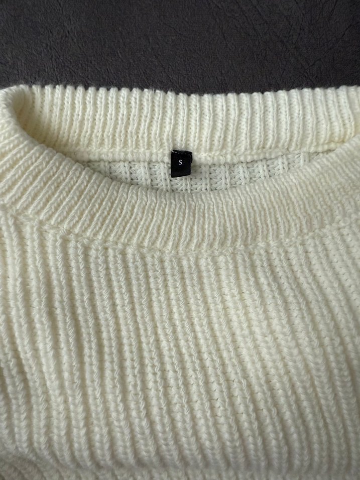 Beyaz Örgü Rahat Kesim Kadın Kazak - Görsel 3