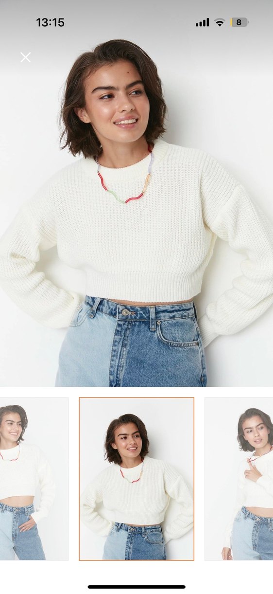 Beyaz Örgü Rahat Kesim Kadın Kazak - Görsel 5