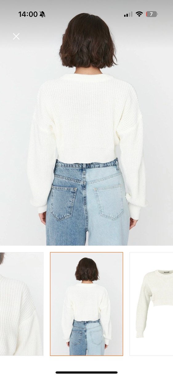 Beyaz Örgü Rahat Kesim Kadın Kazak - Görsel 2