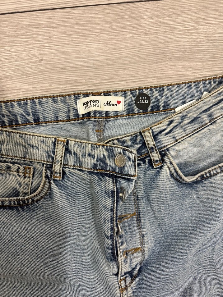 Düğmeli Regular Fit Kadın Mavi Denim Jean - Görsel 2