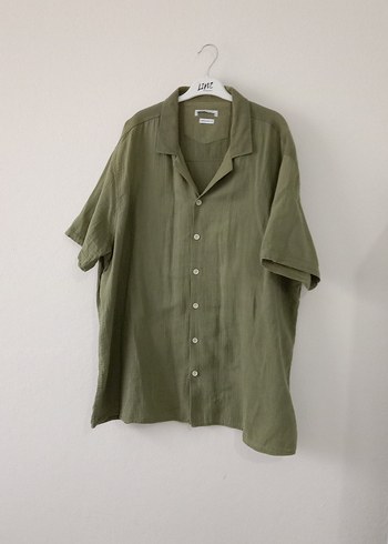 Erkek Keten Haki Kısa Kollu Gömlek - Görsel 4