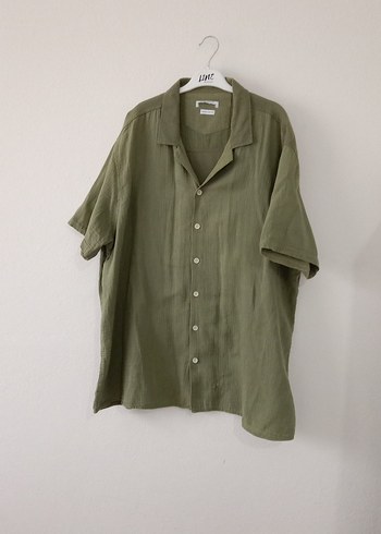 Erkek Keten Haki Kısa Kollu Gömlek - Görsel 2