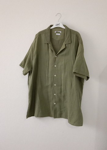 Erkek Keten Haki Kısa Kollu Gömlek - Görsel 3