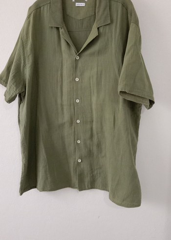 Erkek Keten Haki Kısa Kollu Gömlek - Görsel 6