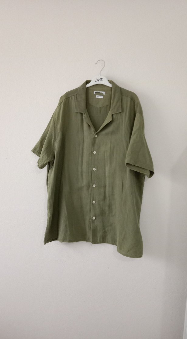 Erkek Keten Haki Kısa Kollu Gömlek - Görsel 4