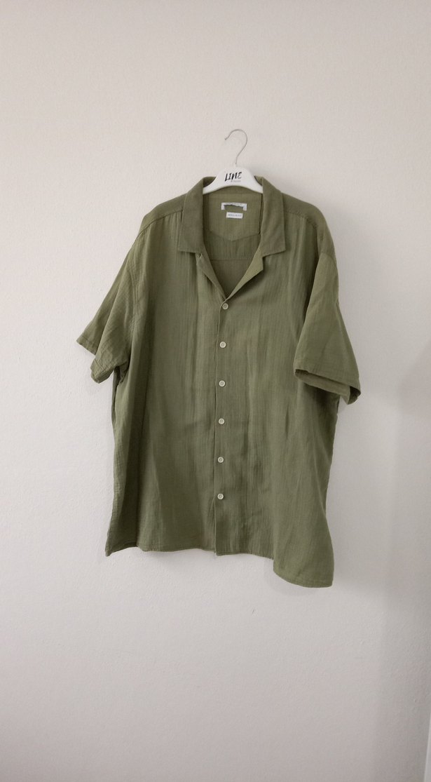 Erkek Keten Haki Kısa Kollu Gömlek - Görsel 2