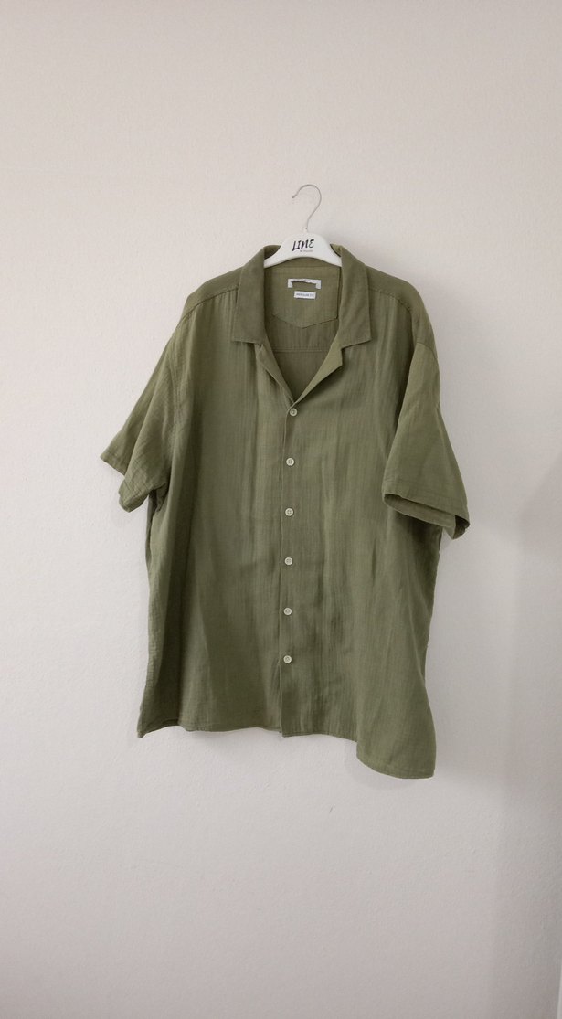 Erkek Keten Haki Kısa Kollu Gömlek - Görsel 3